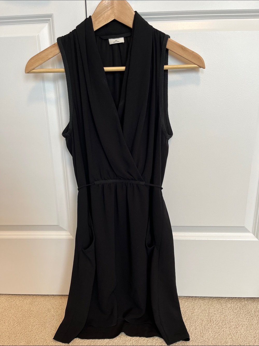 Wilfred (Aritzia) Sabine Black Sleeveless Wrap-Front Dress